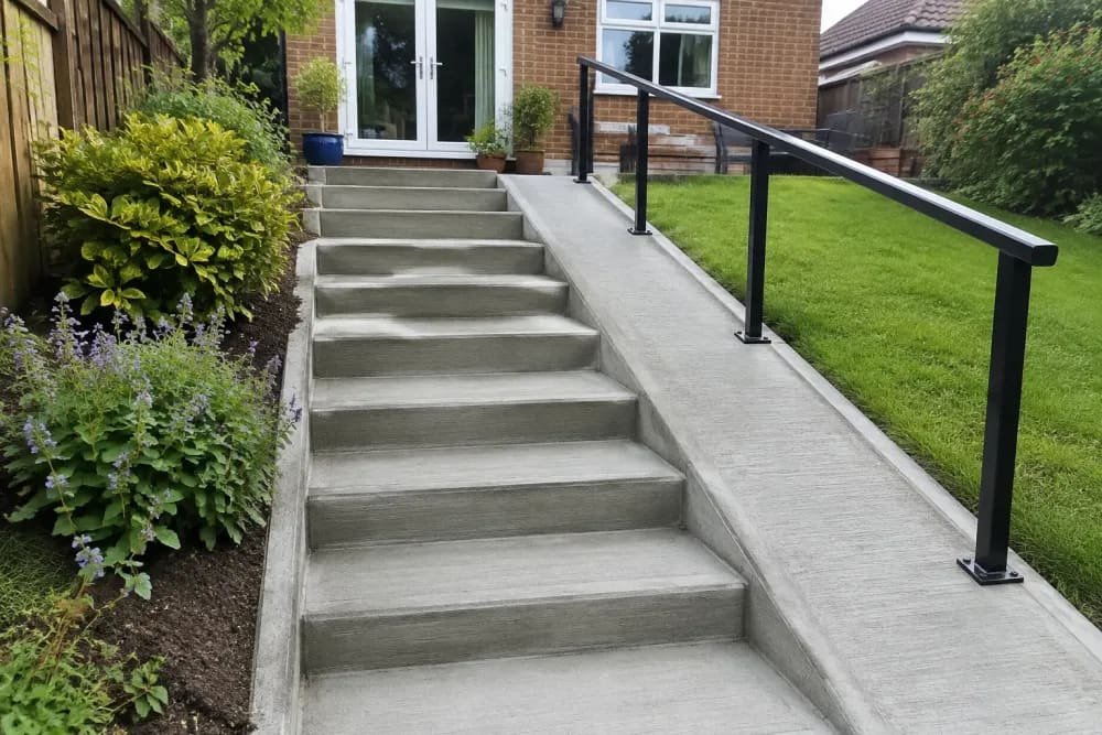 New concrete garden steps and access ramp
